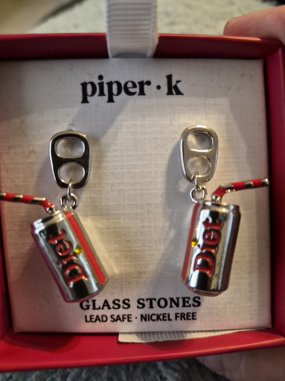 Piper K Red and Silver Diet Can Dangle Earrings
